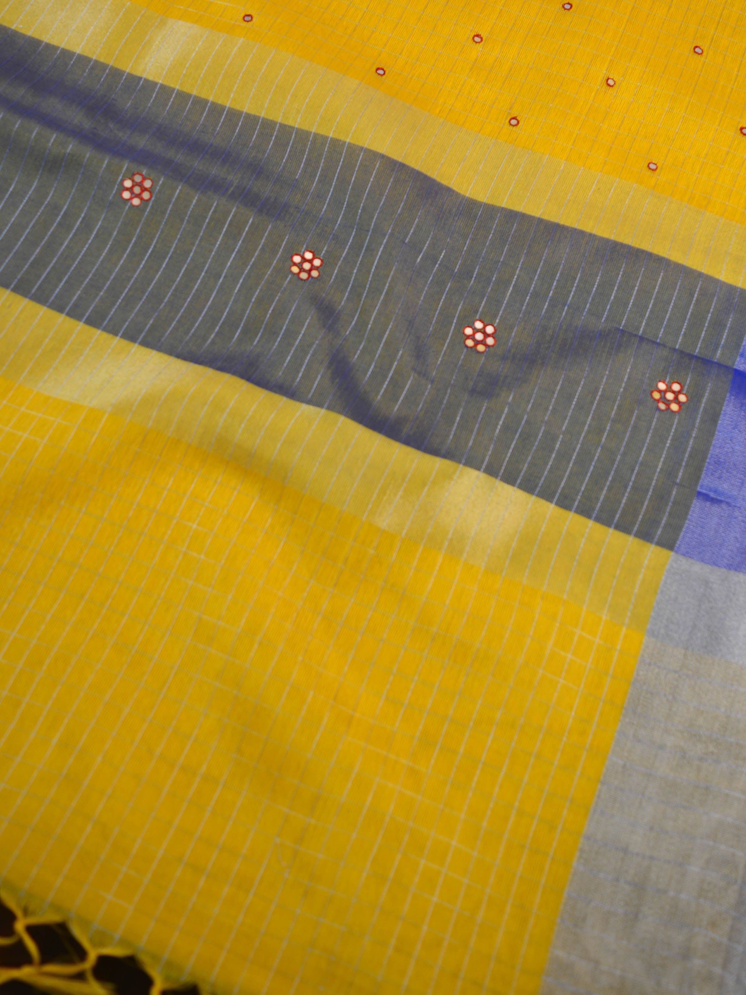 Banarasee Tissue Mirror Work Saree With Contrast Brocade Blouse-Yellow