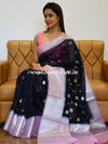 Banarasee Organza Mix Saree With Flower Buta Design & Broad Border-Blue & Pink