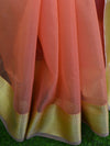 Banarasee Organza Mix Saree With Zari Border-Peach