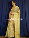 Banarasee Handwoven Gichha Stripes Tissue Saree With Solid Zari Border-Gold