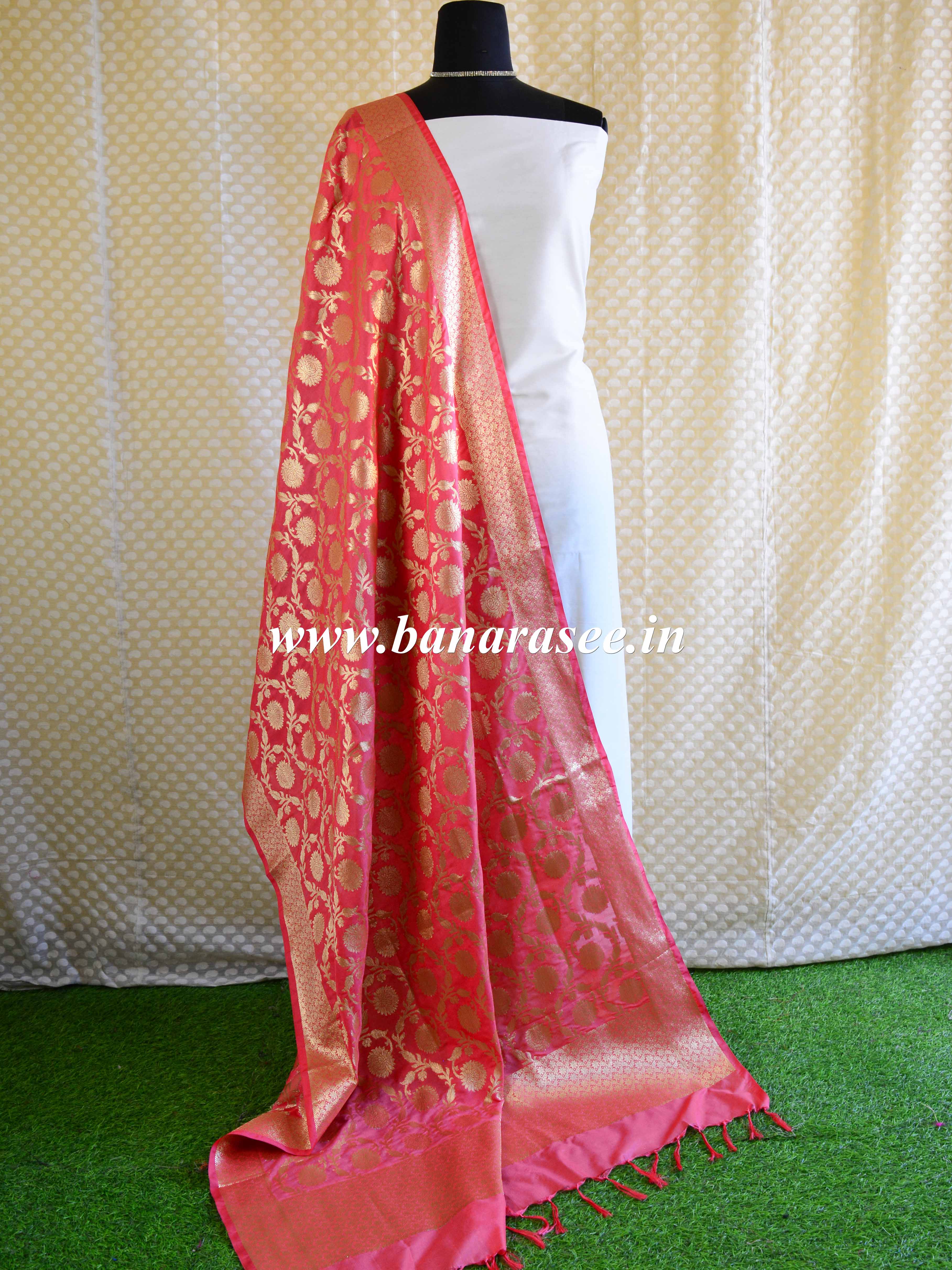 Banarasee Art Silk Dupatta Jaal Design-Peach