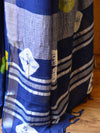 Banarasee Linen Cotton Bagru Hand-Block Printed Saree-Blue