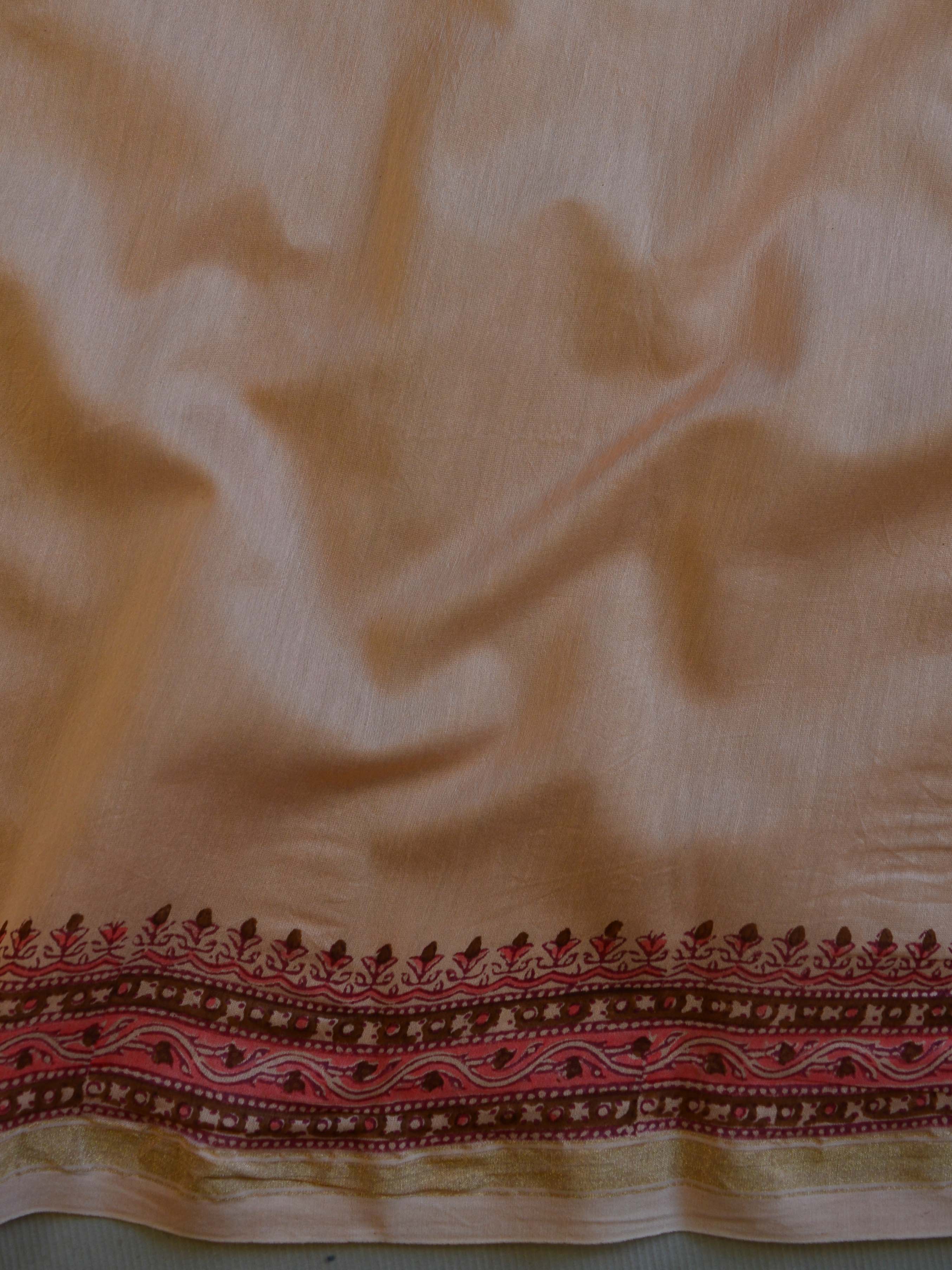 Handloom Chanderi Bagru Block Printed Saree-Peach