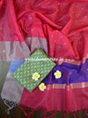 Banarasee Tissue Mirror Work Saree With Contrast Brocade Blouse-Red
