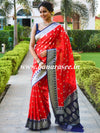 Banarasee Handwoven Faux Georgette Saree With Silver Zari Buti & Contrast Border Design-Red