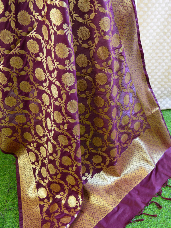 Banarasee Art Silk Dupatta Jaal Design-Wine