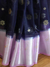 Banarasee Organza Mix Saree With Flower Buta Design & Broad Border-Blue & Pink