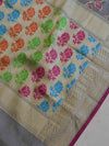 Banarasee Cotton Silk Mix Saree With Silver Zari & Jaal Design-Grey