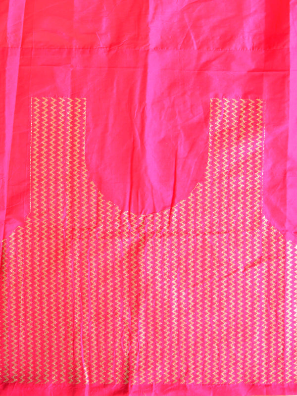 Banarasee Silk Blend Saree With Woven Zari Border & Contrast Blouse-Rose Pink