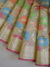 Banarasee Cotton Silk Mix Saree With Silver Zari & Jaal Design-Beige