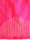 Banarasee Silk Blend Saree With Woven Zari Border & Contrast Blouse-Rose Pink
