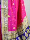 Banarasee Handloom Pure Katan Silk Sari With Skirt Border-Magenta