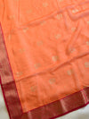 Banarasee Chiffon Blend Saree With Plain Body Zari Border & Brocade Blouse-Orange & Pink