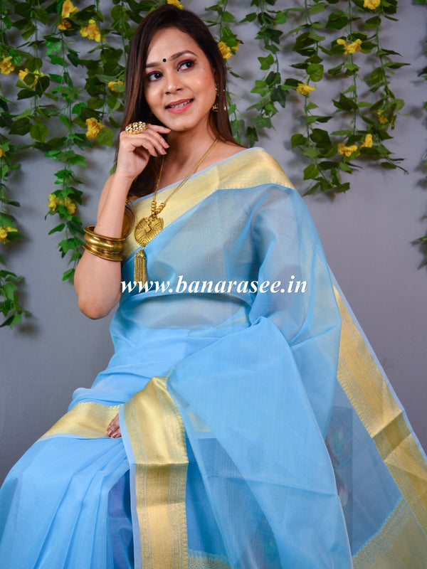 Banarasee Organza Mix Saree With Zari Border-Blue