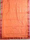 Banarasee Chiffon Blend Saree With Plain Body Zari Border & Brocade Blouse-Orange & Pink