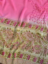 Handloom Mul Cotton Handblock Printed Suit Set With Chiffon Dupatta-Pink & Green