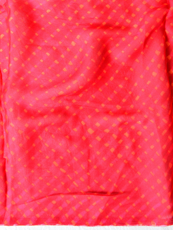 Banarasee Chiffon Blend Saree With Plain Body Zari Border & Brocade Blouse-Orange & Pink