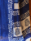 Handloom Mul Cotton Block Print Saree-Blue