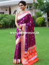 Banarasee Handwoven Faux Georgette Saree With Silver Zari Buti & Contrast Border Design-Violet