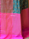 Banarasee Cotton Silk Saree With Antique Zari Buti & Contrast Floral Border-Green
