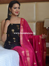 Banarasee Pure Chanderi Silk Zari Buti Salwar Kameez Set-Magenta & Black