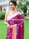 Banarasee Handwoven Faux Georgette Saree With Silver Zari Buti & Contrast Border Design-Violet