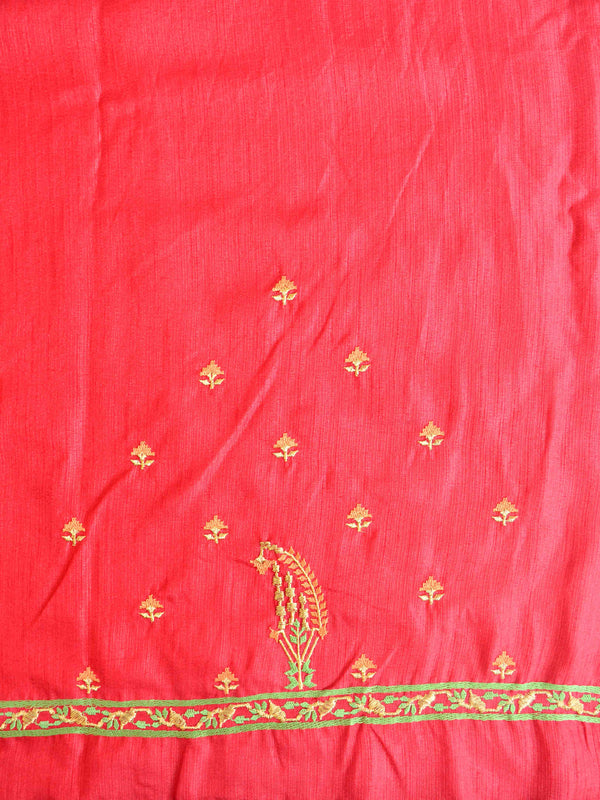 Banarasee Brasso Silk Patola Saree with Meena Border Design With Contrast Embroidered Blouse-Green