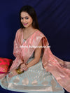 Banarasee Cotton Silk Salwar Kameez Fabric With Zari Work-Green & Peach