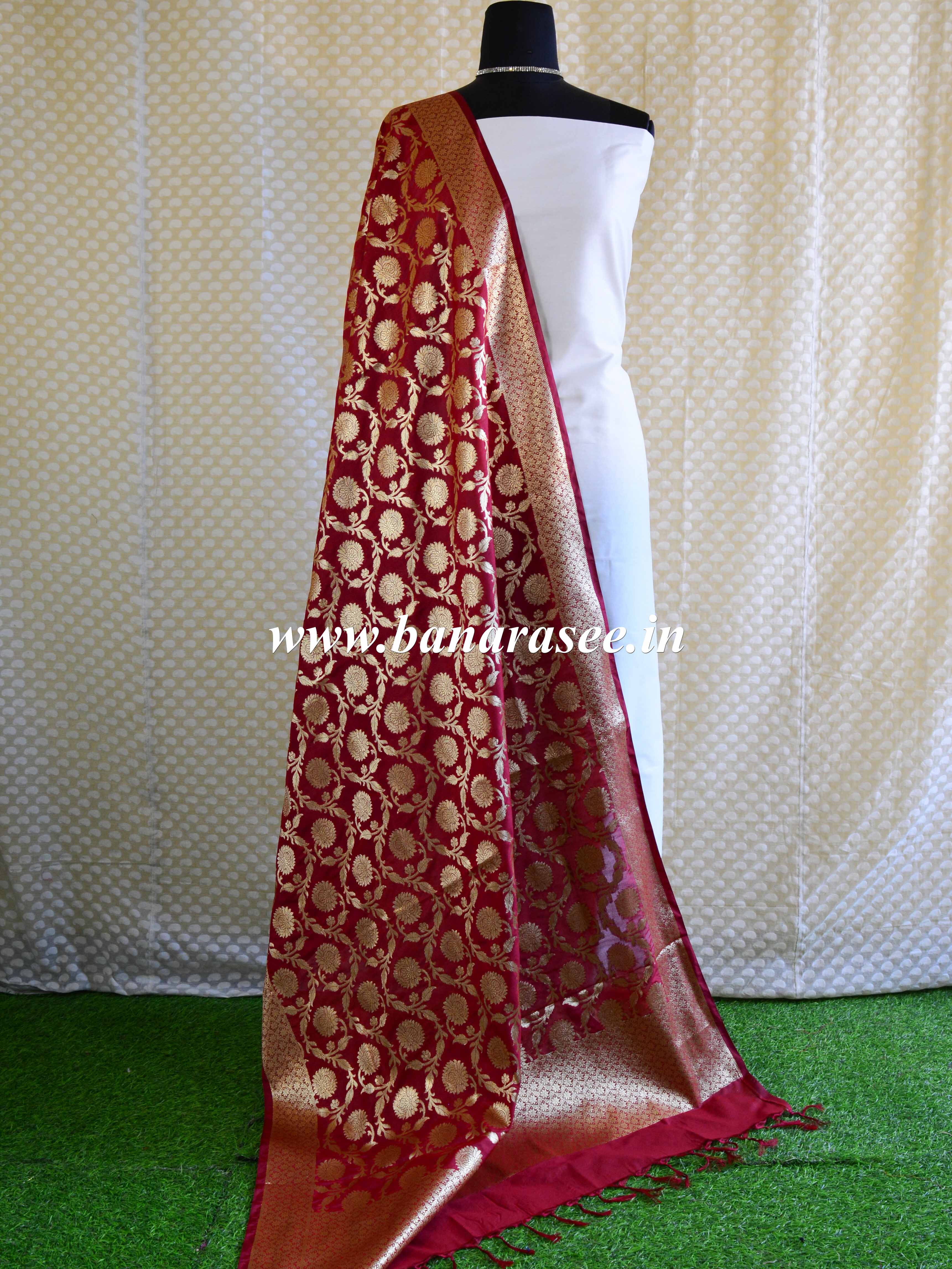 Banarasee Art Silk Dupatta Jaal Design-Maroon