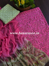 Handloom Mul Cotton Handblock Printed Suit Set With Chiffon Dupatta-Pink & Green