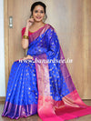 Banarasee Cotton Silk Saree With Antique Zari Buti & Contrast Floral Border-Blue