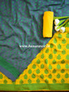 Banarasee Salwar Kameez Soft Cotton Resham Buti Fabric With Dupatta-Yellow & Grey