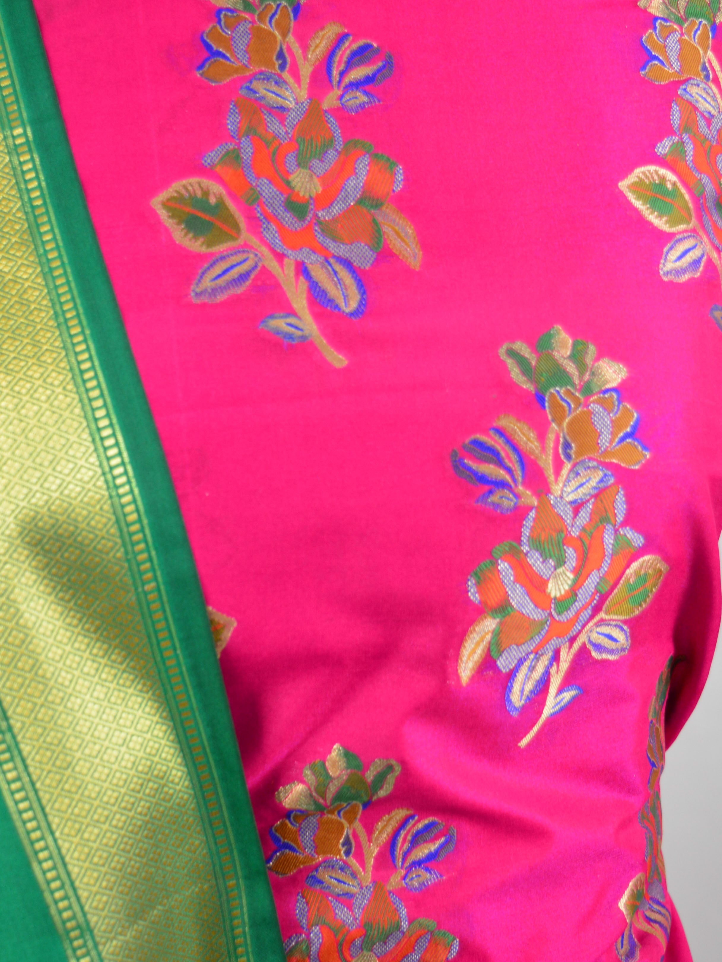 Banarasee Salwar Kameez Semi Katan Silk Zari & Meena Buta Fabric With Contrast Dupatta-Magenta