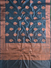 Banarasee Cotton Silk Saree With Copper Zari Buta & Border-Blue