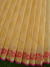 Banarasee Cotton Silk Mix Kota Checks Saree With Meena Floral Border-Ivory White