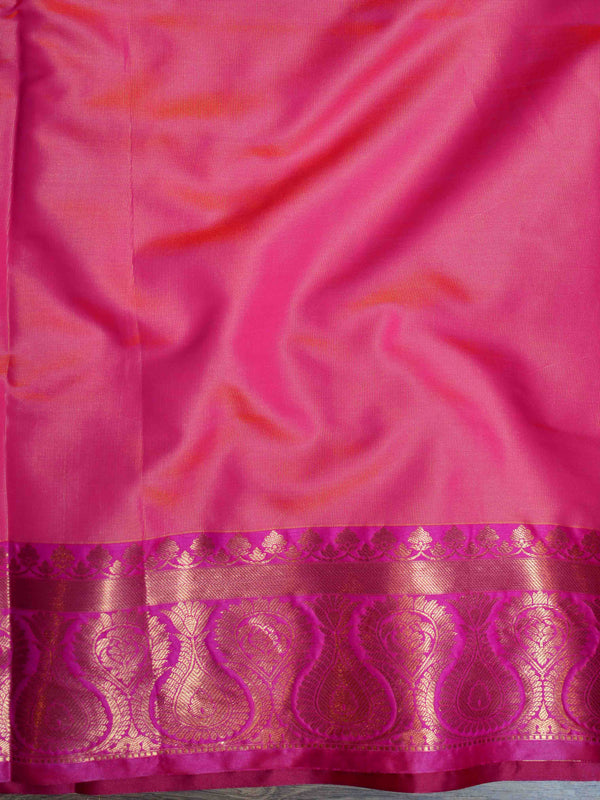 Banarasee Handloom Linen Silk Mix Antique Zari Buta Saree-Orange