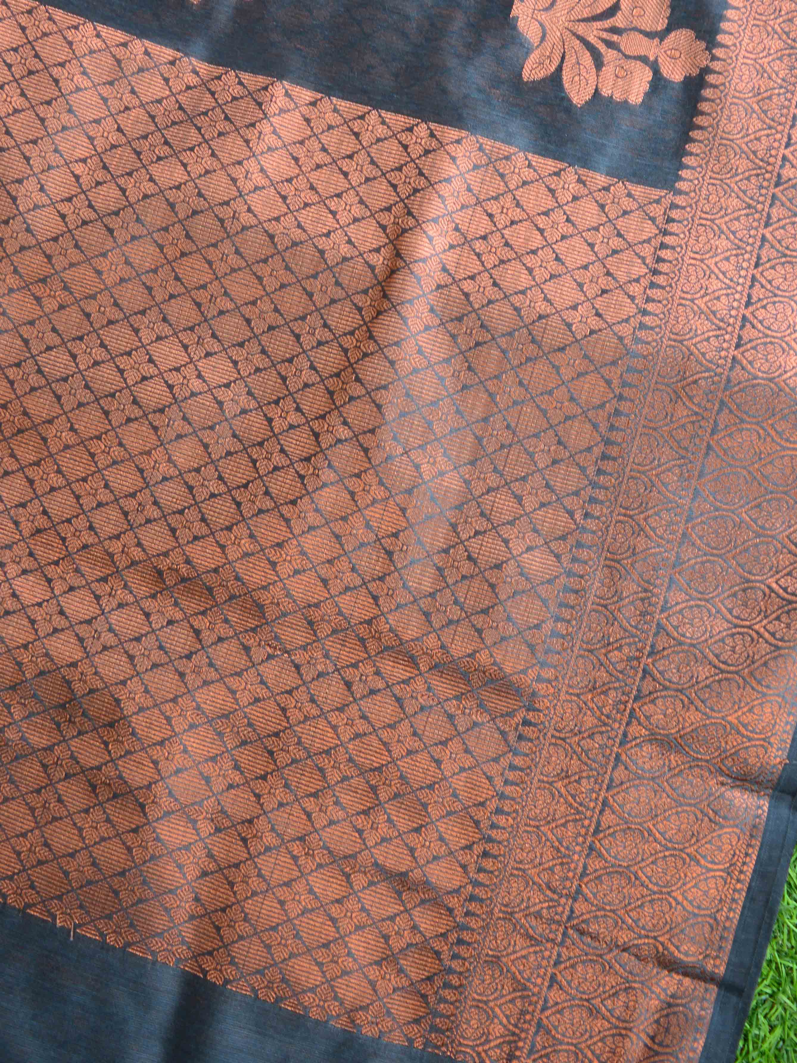 Banarasee Cotton Silk Saree With Copper Zari Buta & Border-Blue