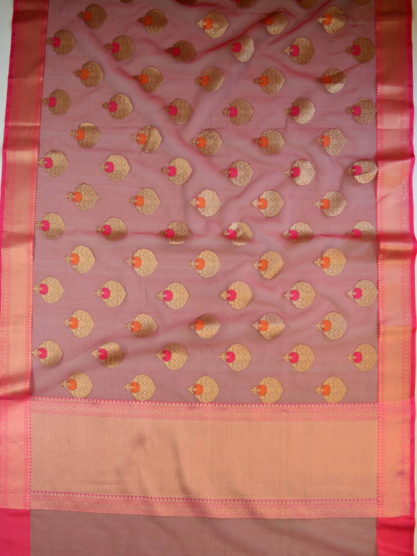 Banarasee Organza Mix Saree With Zari Buta & Border-Brown