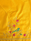 Banarasee Brasso Silk Patola Saree with Meena Border Design With Contrast Embroidered Blouse-Deep Green