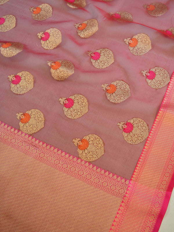Banarasee Organza Mix Saree With Zari Buta & Border-Brown