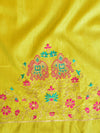 Banarasee Brasso Silk Patola Saree with Meena Border Design With Contrast Embroidered Blouse-Multicolor
