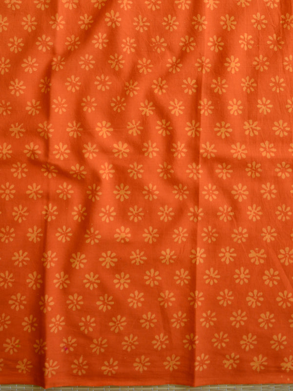 Handloom Mul Cotton Handblock Printed Suit Set-Orange & Pink