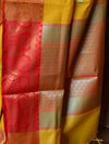 Banarasee Handloom Linen Silk Mix Antique Zari Buta Saree-Yellow