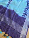 Bhagalpuri Pure Ikkat Kameez With Linen Cotton Shibori Dupatta-Blue