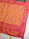 Banarasee Brasso Silk Patola Saree with Meena Border Design With Contrast Embroidered Blouse-Deep Green