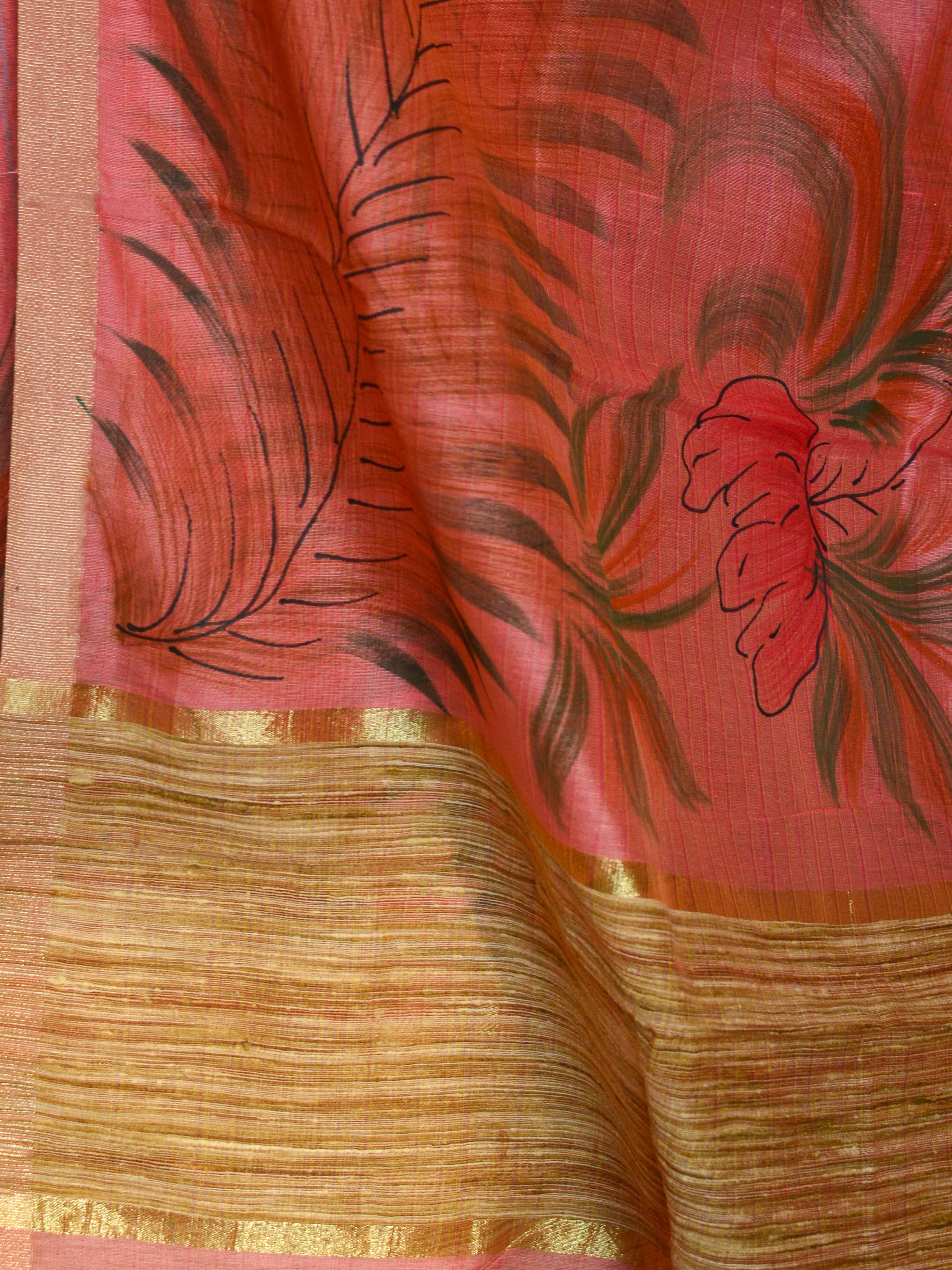 Banarasee Hand-Brush Painted Cotton Silk Salwar Kameez Fabric Dupatta-Peach