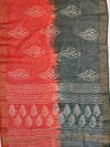 Handloom Mul Cotton Block Print Suit Set With Chanderi Dupatta-Red & Green