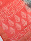 Handloom Mul Cotton Block Print Suit Set With Chanderi Dupatta-Red & Green