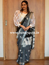 Banarasee Linen Cotton Bagru Hand-Block Printed Saree-Black