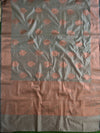 Banarasee Cotton Silk Saree With Copper Zari Buta & Border-Grey
